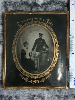 Pre Ww1 Wwi Imperial German Tintype Photo Of Soldier In Uniform & Family 1901