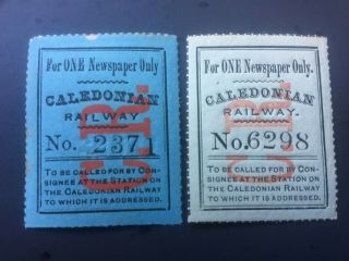 Caledonian Railway: 2 Different Newspaper Parcel Stamps -