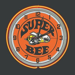 19 " Dodge Bee Orange Sign Double Neon Clock Man Cave Garage Muscle Mopar