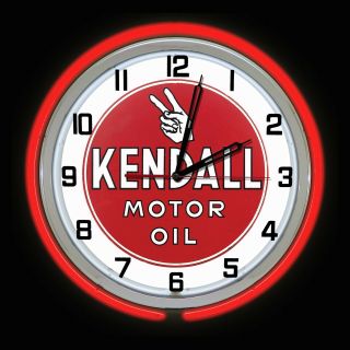 19 " Kendall Motor Oil Double Red Neon Clock Chrome Case Man Cave Garage Gas Oil