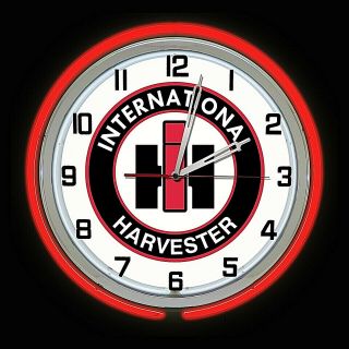 19 " International Harvester Ih Sign Double Neon Clock Man Cave Tractor