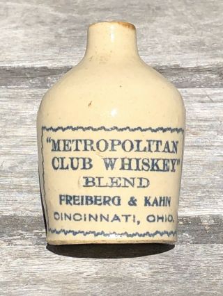 “metropolitan Club Whiskey” Cincinnati,  Ohio - Mini Stoneware Advertising Jug