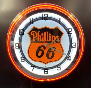 18 " Phillips 66 Sign Gasoline Motor Oil Gas Station Double Neon Clock