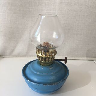 Vintage Mid Blue Kelly Nursery Pixie Oil Lamp Clear Glass Shade