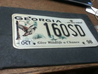 License Plate Tag Georgia Ga " Wildlife " 16osd 1998 Vintage Rustic Usa