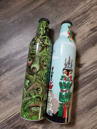 3 Rare Mountain Dew Green Label Art Aluminum Bottles Pharoahs Of Dew