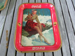 Coca Cola Coke 1941 Metal Serving Tray Ice Skater Pre War