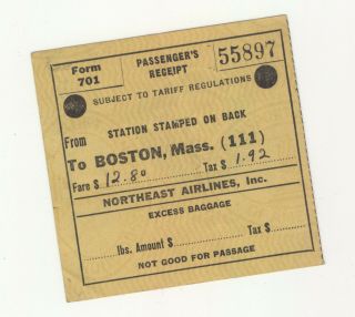 Vintage Northeast Airlines Ticket Stub - Bangor To Boston