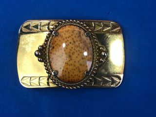 Western Cowboy Real Or Faux? Spotted Stone Centerpiece Gold Tone Belt Buckle