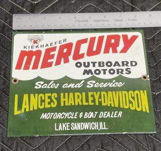 Mercury Outboard Sales Service Harley Davidson Boat Motor Porcelain Sign Gas Oil