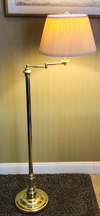 Vintage Polished Brass Swing Arm Floor Lamp Brushed Brass Accents 2