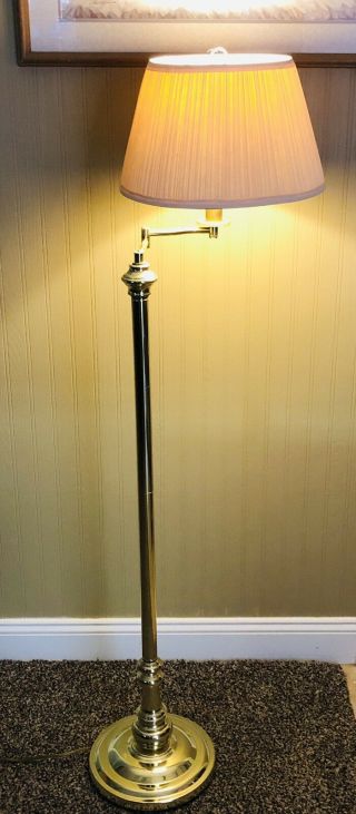 Vintage Polished Brass Swing Arm Floor Lamp Brushed Brass Accents 3