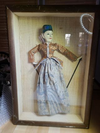 Vintage Handmade Golek Wayang Indonesia Asian Stick Puppet In Shadowbox