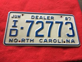1987 North Carolina Nc Dealer License Plate Tag Id - 72773