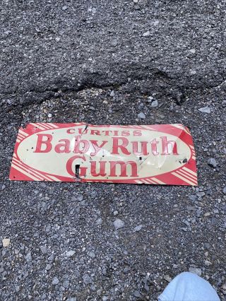 Curtiss Candies Baby Ruth 5c Chewing Gum Candy Gas Oil 27’ Metal Sign