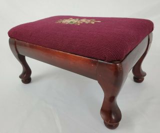 Vintage Needlepoint Footstool Ottoman Carved Mahogany Wood French Louis Xv