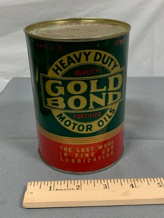 Gold Bond Motor Oil Quart Tin Can Warren Oil Company Full