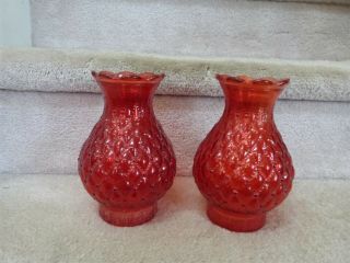 2 Gorgeous Vintage Red Glass Lamp Light Chimneys Shades Quilted Beads 7 " T X 3 " D