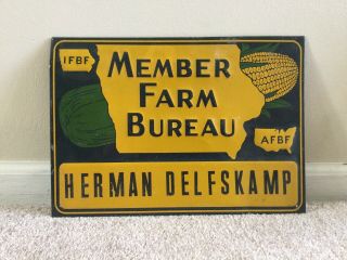 Vintage Iowa Farm Bureau Ifbf Metal Member Sign Herman Delfskamp Afbf