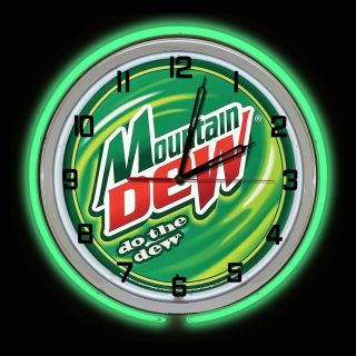 19 " Mountain Dew Do The Dew Green Neon Clock Man Cave Bar Garage