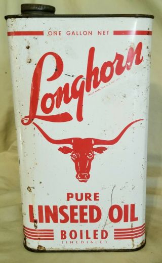 Vtg South Texas Cotton Oil Co 1 Gallon Longhorn The First Texas Linseed Oil Can