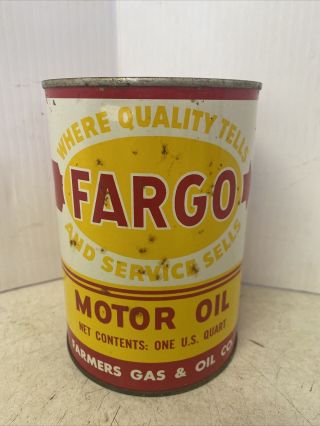 Vintage Metal 1 Quart Fargo Motor Oil Can Full