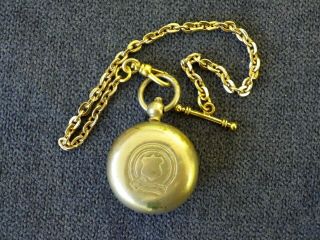 Gold Sovereign Vintage Pendant Case Holder Plated Brass With Fob Chain