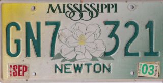 2003 Mississippi Gn7 321 Newton County License Plate
