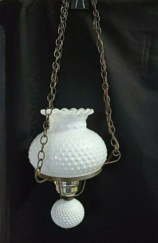 Vintage White Hobnail Milk Glass Hurricane Hanging Ceiling Lamp Light Fixture