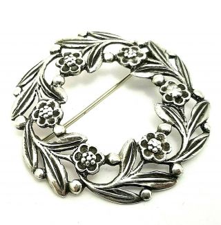Vintage Signed Bernard Instone Arts & Crafts Sterling Silver Wreath Brooch 2