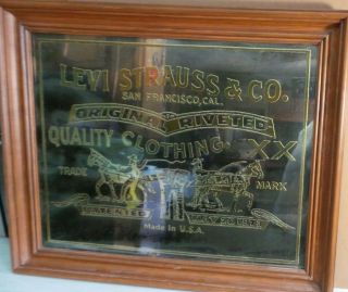 Advertising Mirror.  Levi Strauss And Co.  With Two Horse Pull Design.  20x24.
