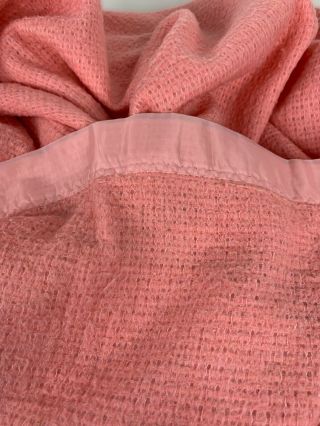 Vintage Acrylic Blanket Satin Trim Waffle Weave Pink Peach Melon Color 75 x 82 2