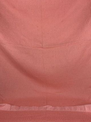 Vintage Acrylic Blanket Satin Trim Waffle Weave Pink Peach Melon Color 75 x 82 3