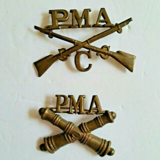 Wwi Wwii Pennsylvania Military Academy Hat Insignia Pins Crossed Rifles Cannons