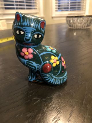 Mexican Pottery Folk Art Terra Cotta Cat Hand Painted Figurine