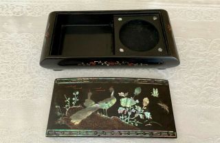 VINTAGE BLACK LACQUER MOTHER OF PEARL INLAY ASIAN CIGARETTE BOX 2