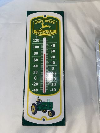 Vintage John Deere Quality Farm Equipment Metal Thermometer.