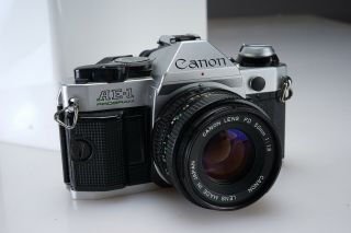 Vintage Canon 35mm Film Camera Ae - 1 Program Chrome Body With Fd 50mm F/1.  8 Lens