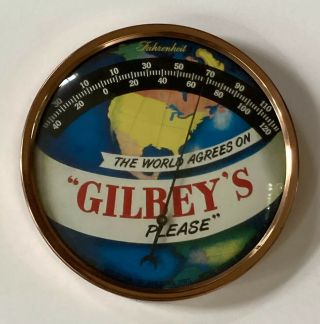 Vintage Gilbey’s Gin 9” Bubble Glass Advertising Thermometer Sign Vodka