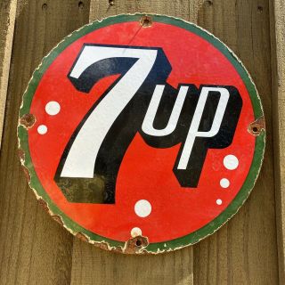 Vintage 7 Up Soda Pop Porcelain Metal Sign Soft Drink 7up Gas Station Beverage