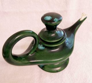 Vintage 1960 Balimajo Genie Oil Lamp Aladdin Style Green & Aqua Ceramic Pottery