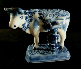 Vintage Blue&white Porcelain Makkum Pottery Cow Netherlands 1 Chipped Horn Nmint