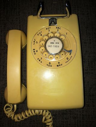 Vintage Rotary Dial Wall Mount Phone Bell System Western Electric Mustard Yellow