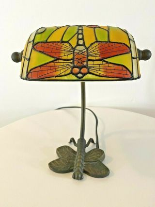 Vintage Stained Glass Tiffany Style Dragonfly Accent Table Lamp Nightlight Desk
