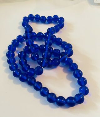 Rare Vintage Cobalt Blue Glass Bead Strand 24” Necklace Z105 Hand Knotted