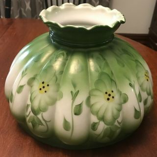 Vintage Hurricane Lamp Shade Green Floral Gwtw Large Fits A 10 " Fitter