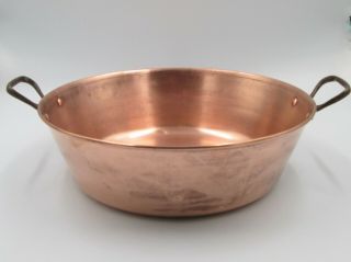 Vintage French 14.  8 " Copper Jam Pan Iron Handles 1.  2 Kg Cook Pot Bowl Sink