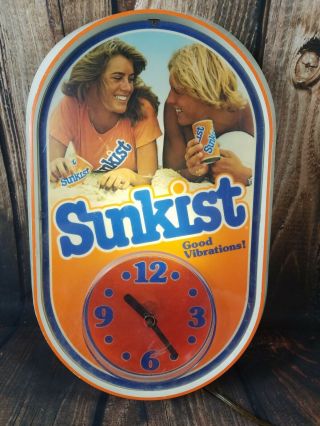 Vintage Sunkist Soda Drink Good Vibrations Advertising Clock With Light