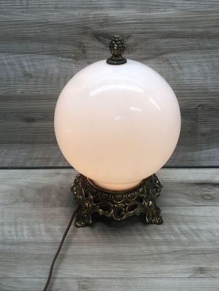 Vintage Milk Glass Globe And Brass Lamp.