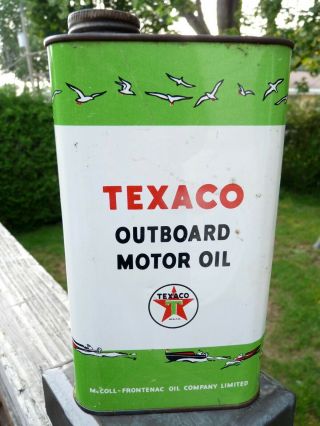 Rare Vintage Mccoll - Frontenac Texaco Outboard Motor Oil Imperial Quart Tin Can